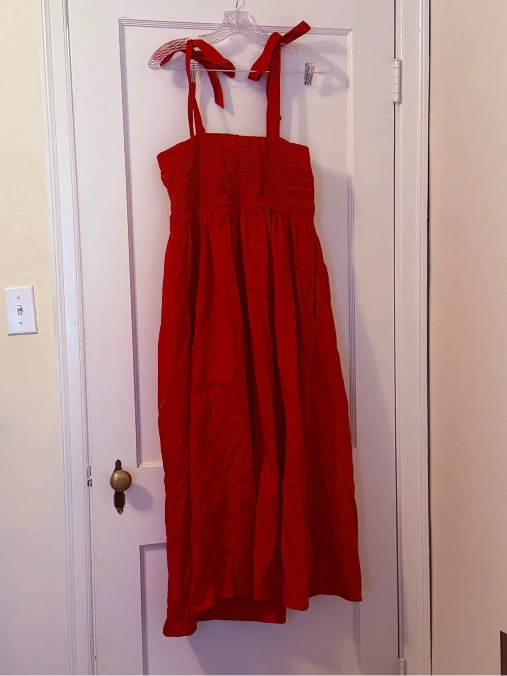 Abercrombie & Fitch Emerson Tie Strap Maxi Dress Red Salsa LP Large Petit